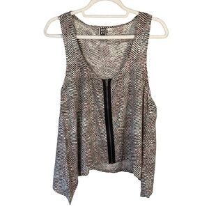 Roxy Monochrome Zigzag Tank Top Size L Boho Y2K Festival Casual Summer Neutral